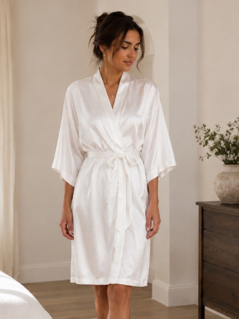 Victoria's Secret Satin Bridal Robe White Kimono Sleeve Lingerie Minimalist